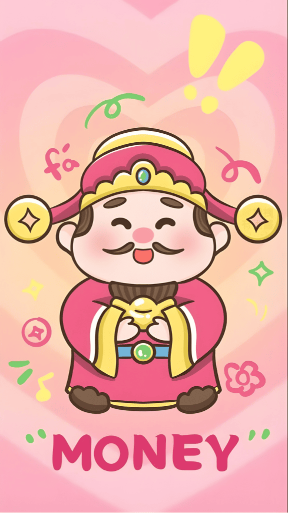 Hình nền chibi Thần Tài nền hồng siêu yêu