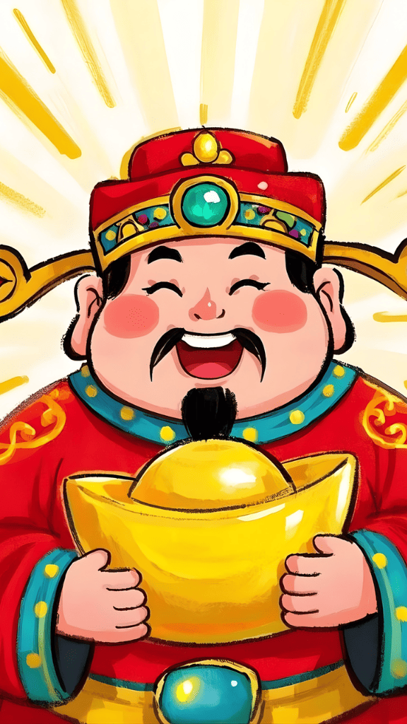 Hình nền chibi Thần Tài cầm thỏi vàng dễ thương