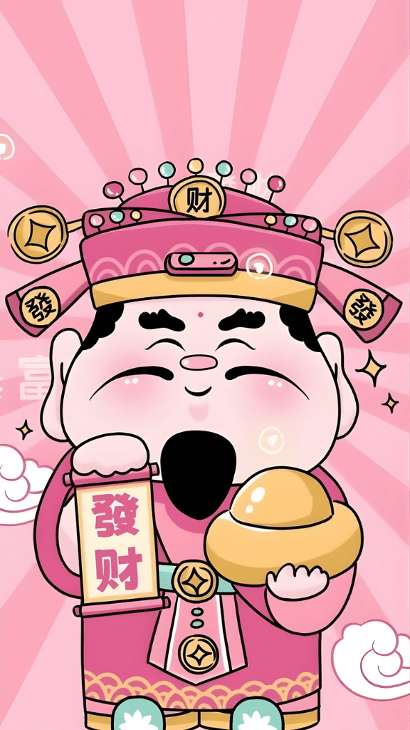 Hình nền chibi Thần Tài màu hồng cute