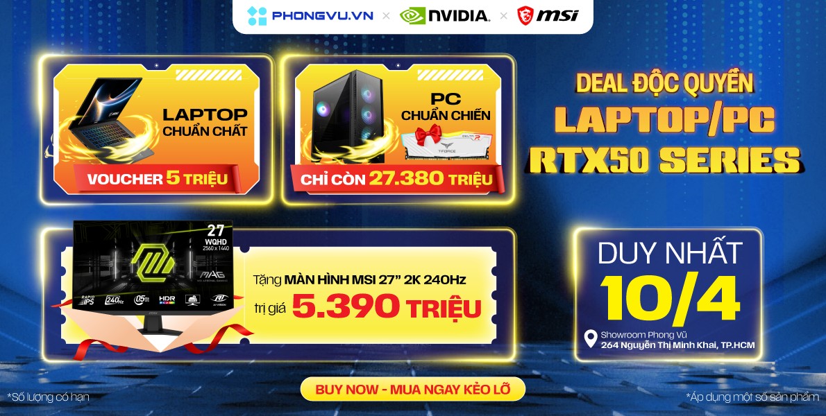 Sắm laptop, PC MSI tặng màn hình trị giá 5.390.000 đồng tại Phong Vũ