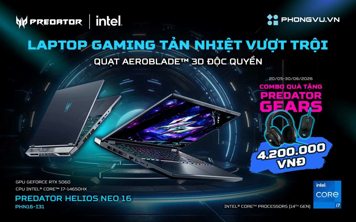 Mua laptop Predator Helios Neo 16 nhận ngay phụ kiện gaming chính hãng