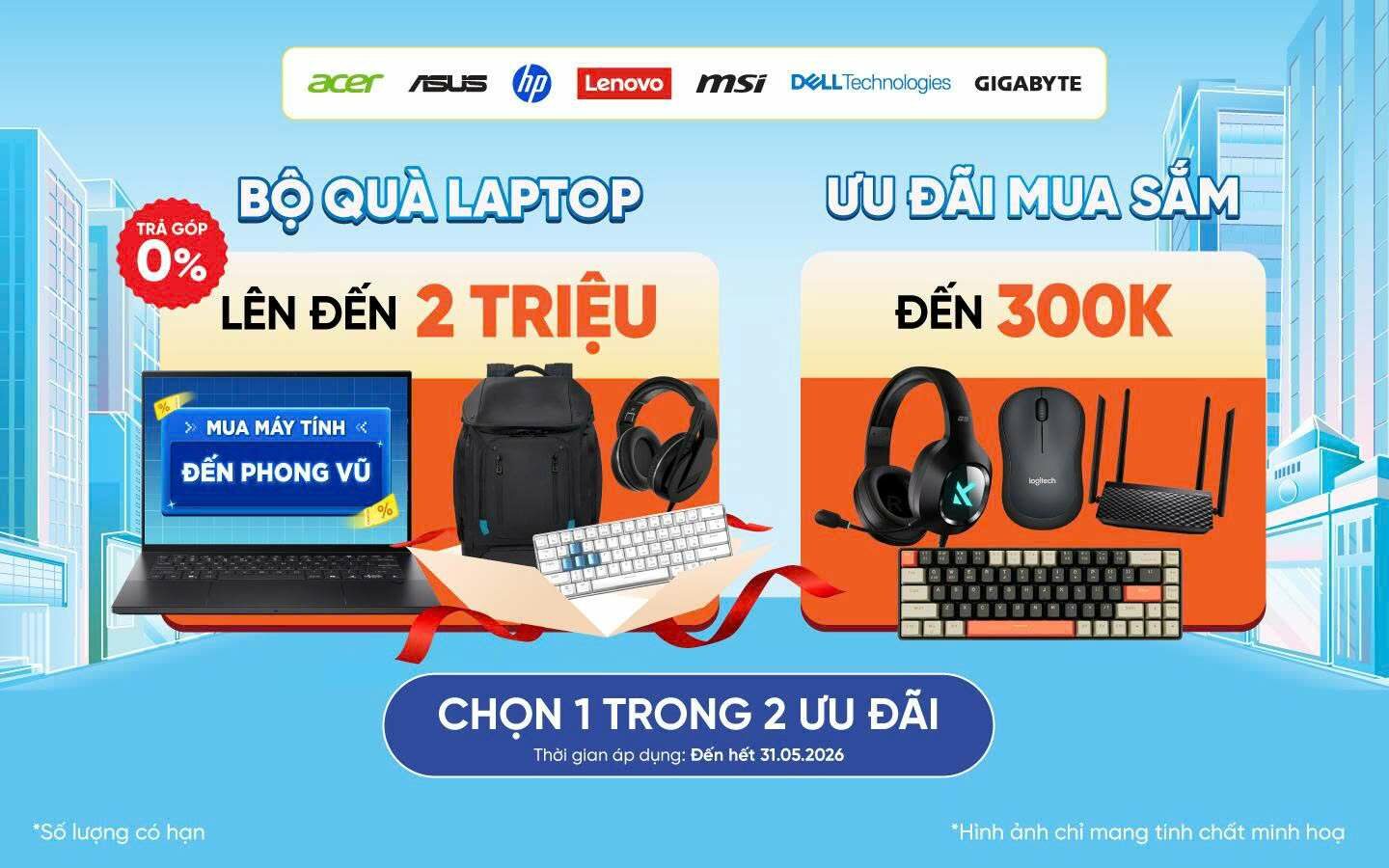 Ưu đãi bộ quà đến 2 triệu khi mua laptop tại Phong Vũ