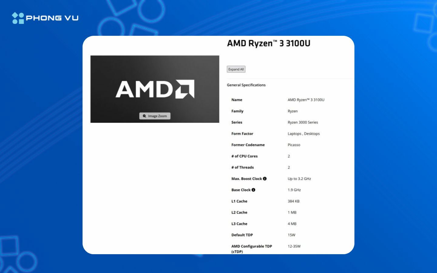 Thông số kỹ thuật dòng AMD Ryzen 3100U