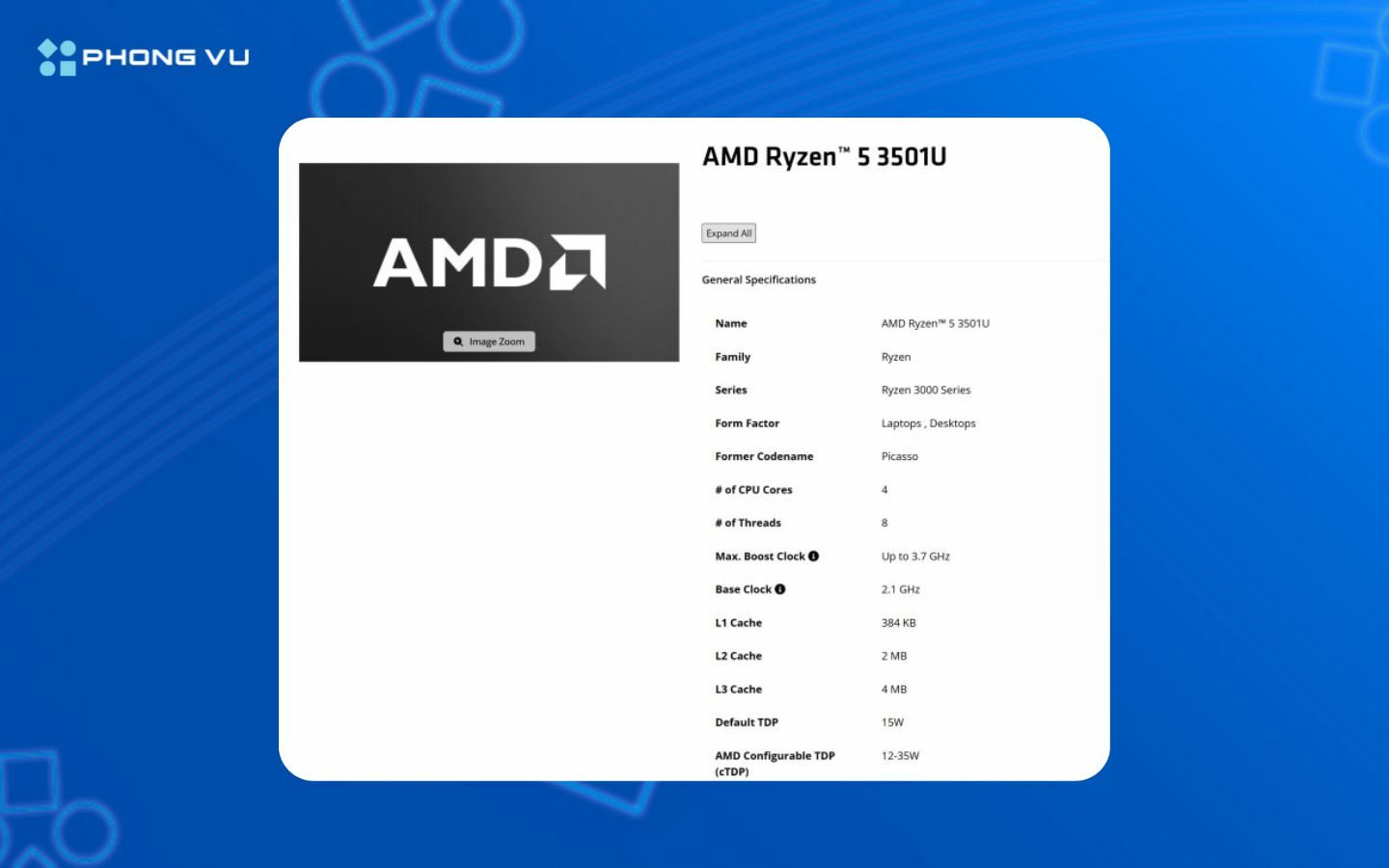 Thông số kỹ thuật dòng AMD Ryzen 3501U