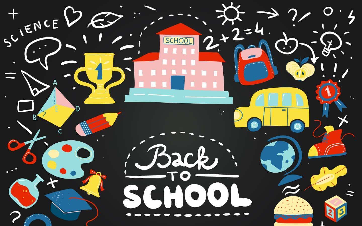Tổng hợp Back To School Background 2026 Full HD, miễn phí 12 Back To School background mô hình ngôi trường ngộ nghĩnh trên nền bảng đen