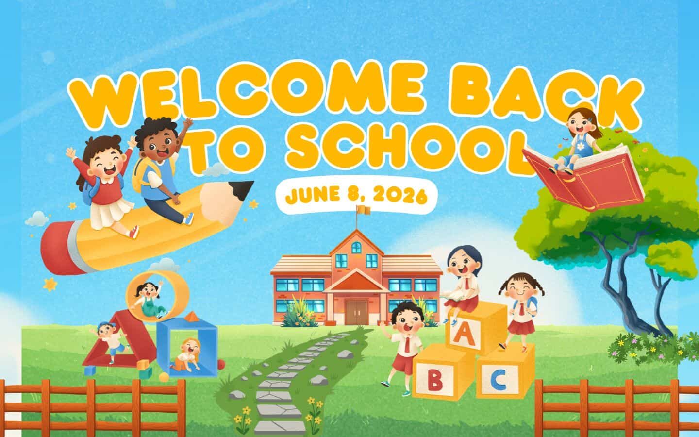 Tổng hợp Back To School Background 2026 Full HD, miễn phí 13 Khuôn viên trường tiểu học rực rỡ dưới nắng hè