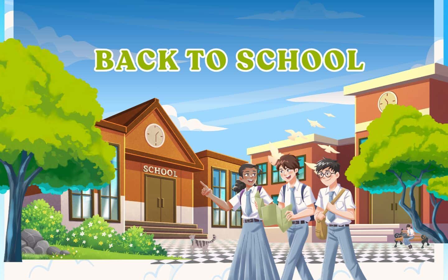 Tổng hợp Back To School Background 2026 Full HD, miễn phí 16 Ngôi trường khang trang rợp bóng mát cây xanh hè