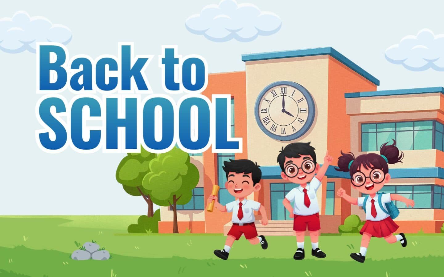 Tổng hợp Back To School Background 2026 Full HD, miễn phí 17 Các bạn nhỏ tung tăng chạy ùa vào cổng trường