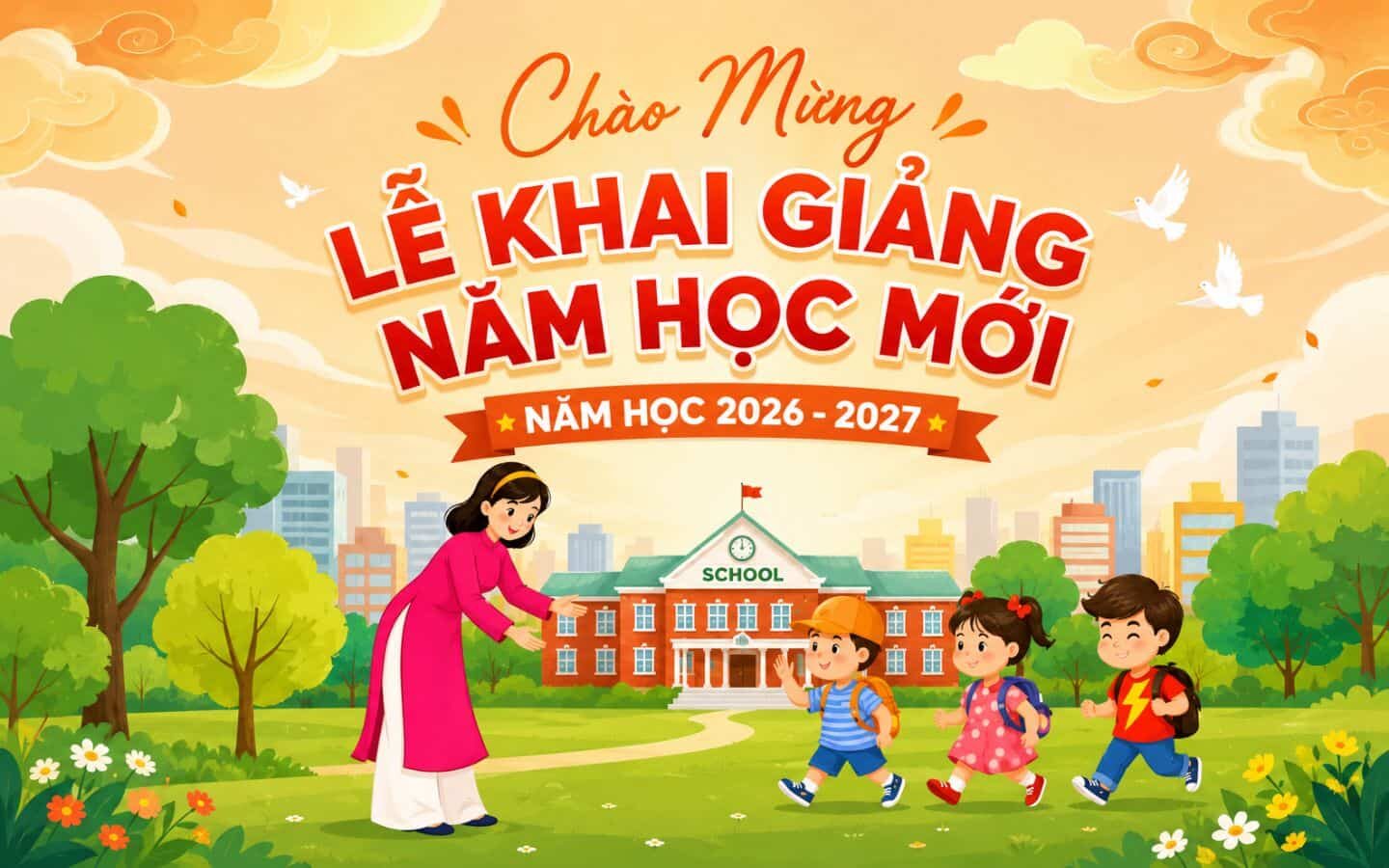 Tổng hợp Back To School Background 2026 Full HD, miễn phí 38 Sân trường ngập tràn nắng vàng ngày đầu năm học