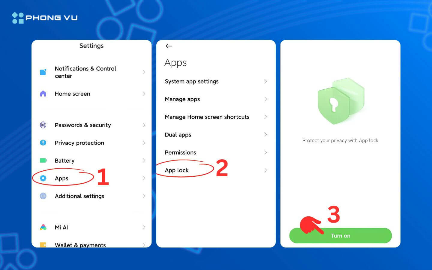 Hướng dẫn cách ẩn ứng dụng trên điện thoại Android, iOS nhanh chóng 6 Bật tính năng App lock trước khi ẩn ứng dụng trên Xiaomi