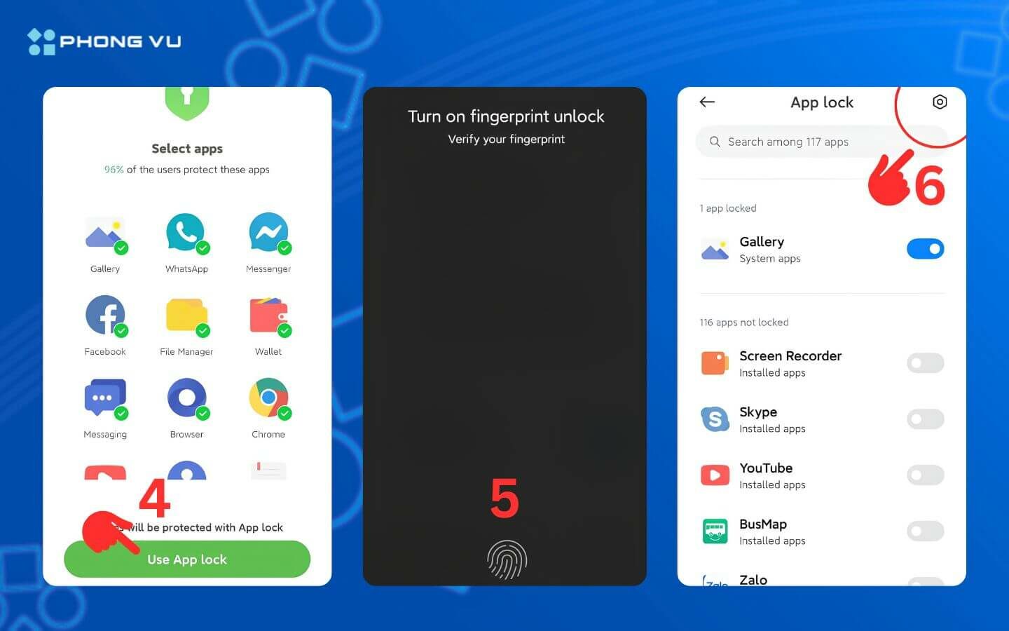 Hướng dẫn cách ẩn ứng dụng trên điện thoại Android, iOS nhanh chóng 7 Sử dụng dấu vân tay để vào danh mục App lock