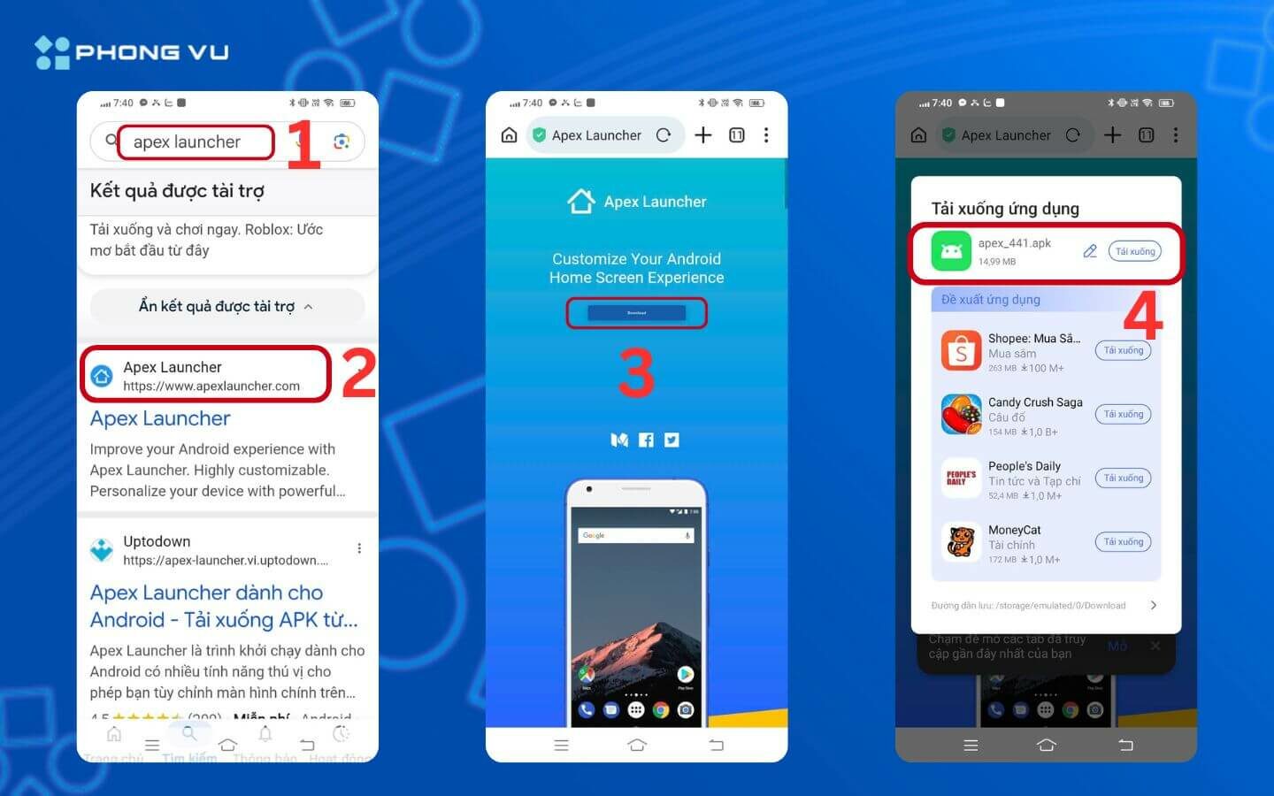 Hướng dẫn cách ẩn ứng dụng trên điện thoại Android, iOS nhanh chóng 9 Tìm kiếm trang web Apex Launcher trên trình duyệt và tải xuống file apk