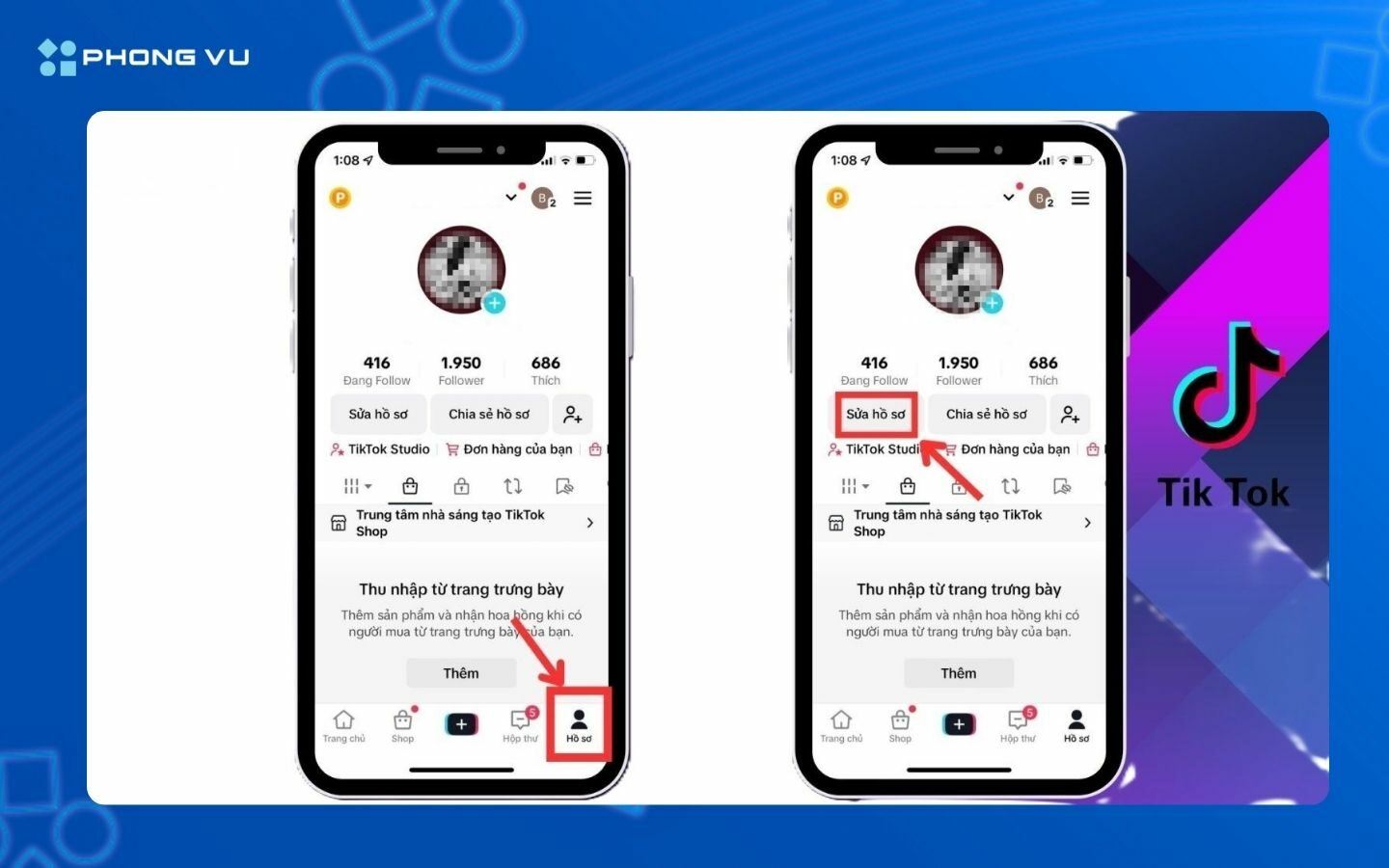 Chọn mục Sửa hồ sơ trong trang cá nhân TikTok của bạn