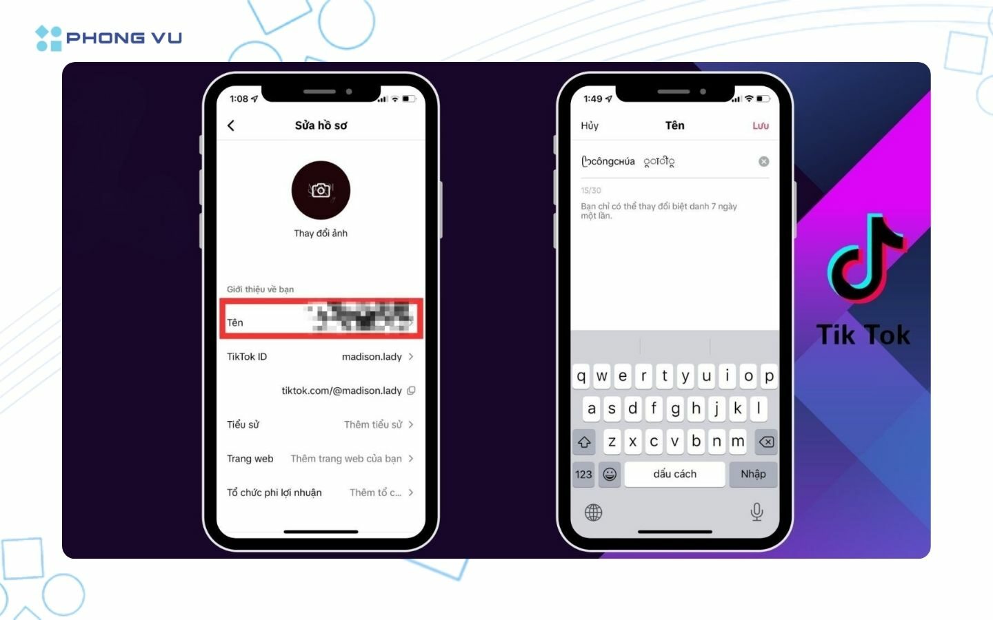 Dán tên TikTok mới và bấm Lưu