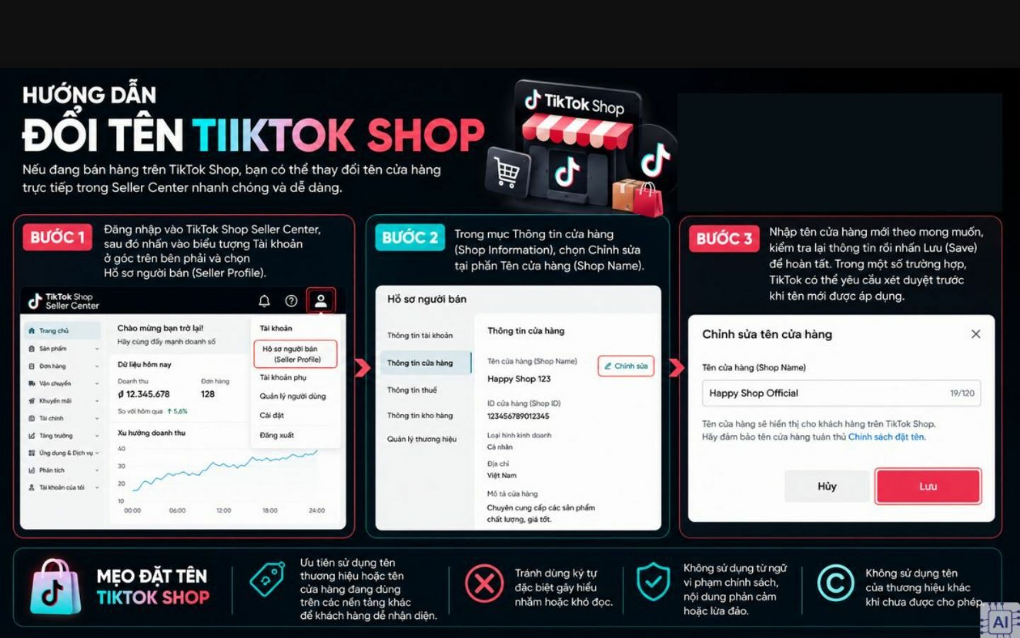 Các bước hướng dẫn đổi tên TikTok Shop