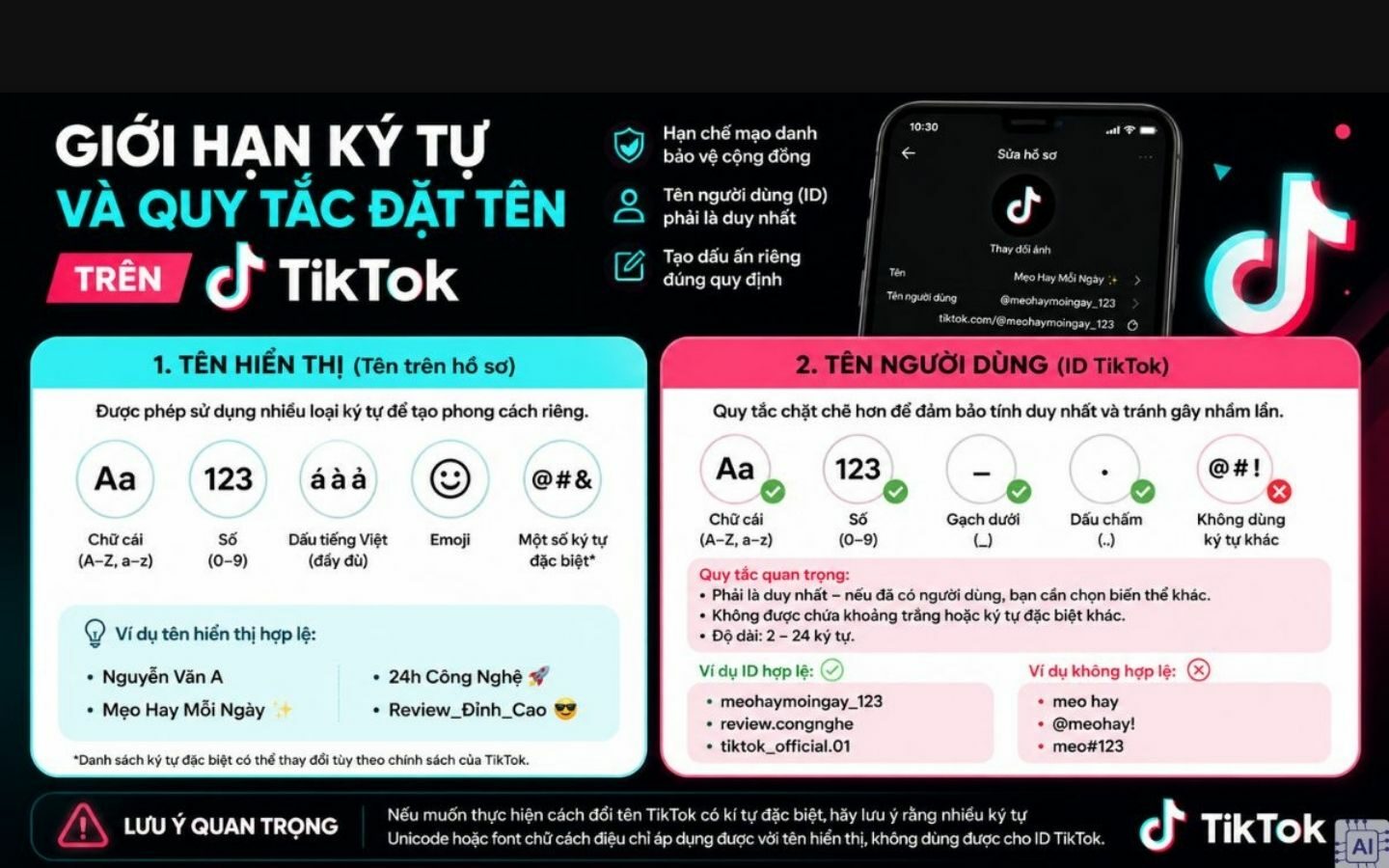 Toàn bộ thông tin về quy định đổi tên và ID TikTok