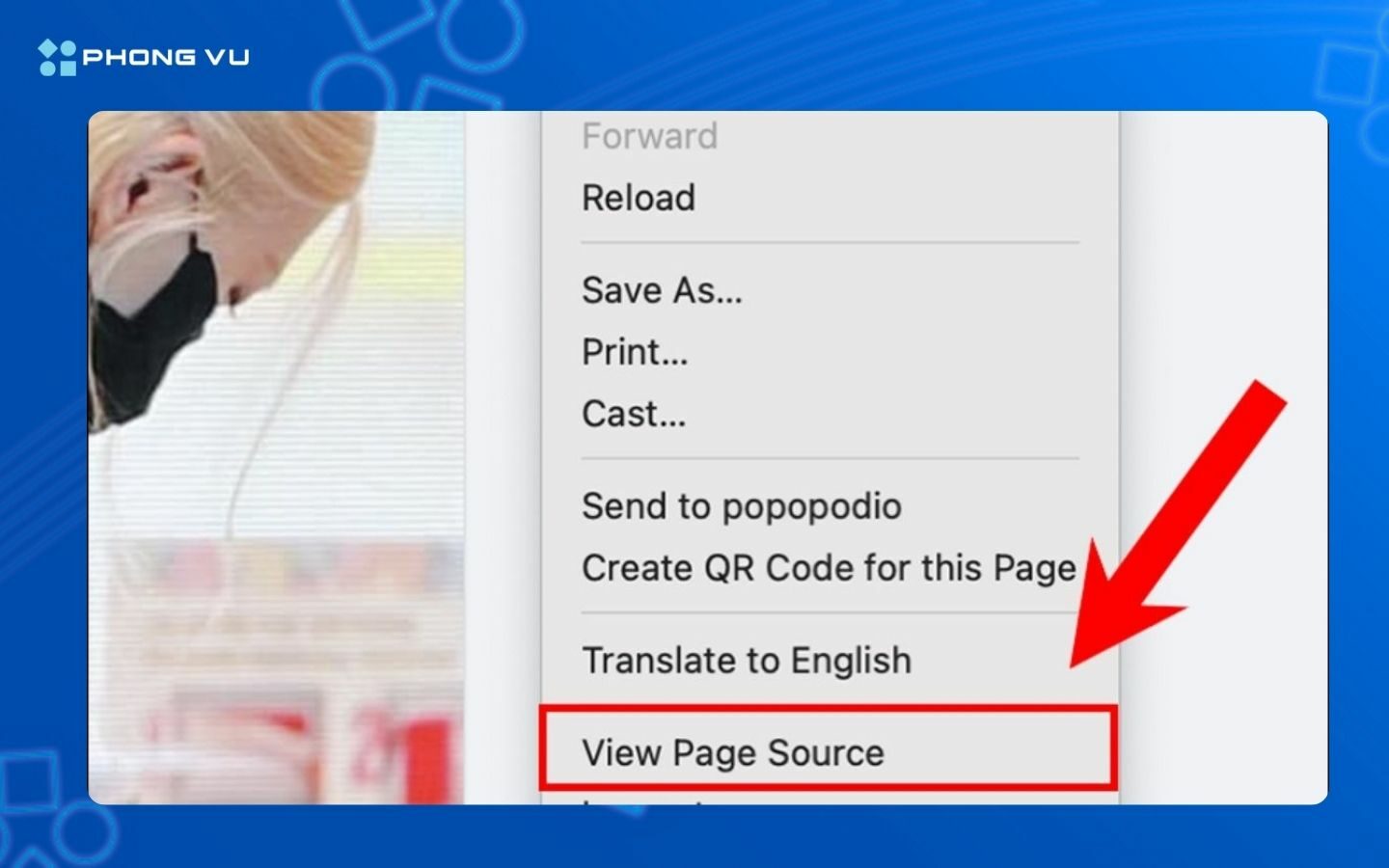 Chọn View Page Source