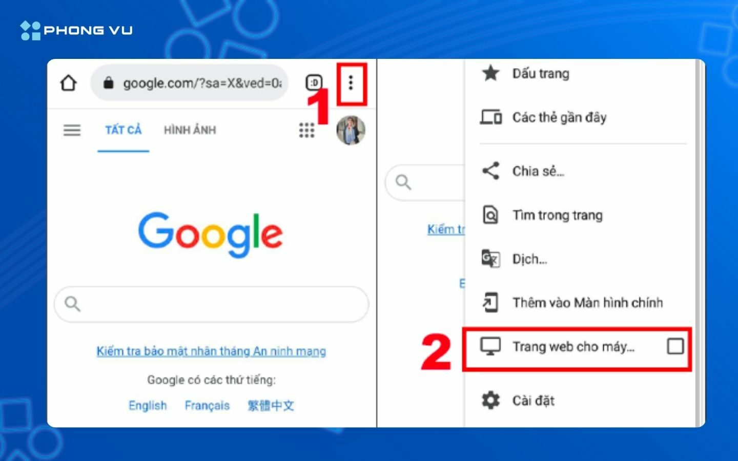 Bật chế độ Trang web cho máy tính trên Google Chrome