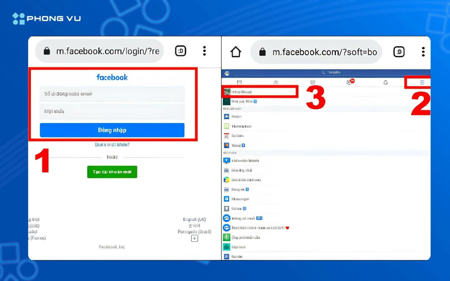 Đăng nhập Facebook và mở trang cá nhân