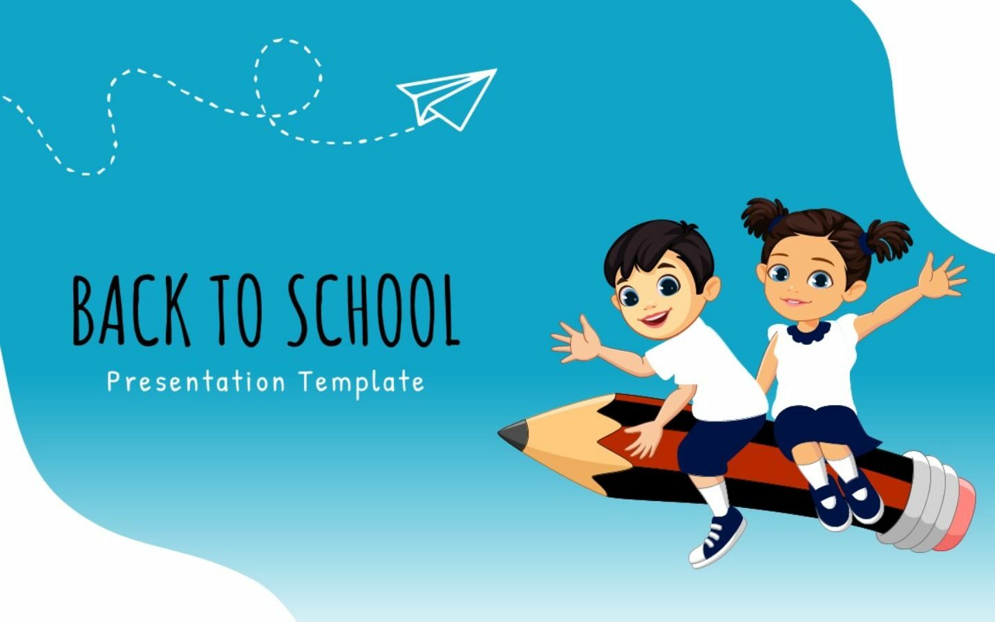 Top hình nền PowerPoint Back to School đẹp nhất 2026 27 Đôi bạn ngồi trên chiếc bút chì bay lượn
