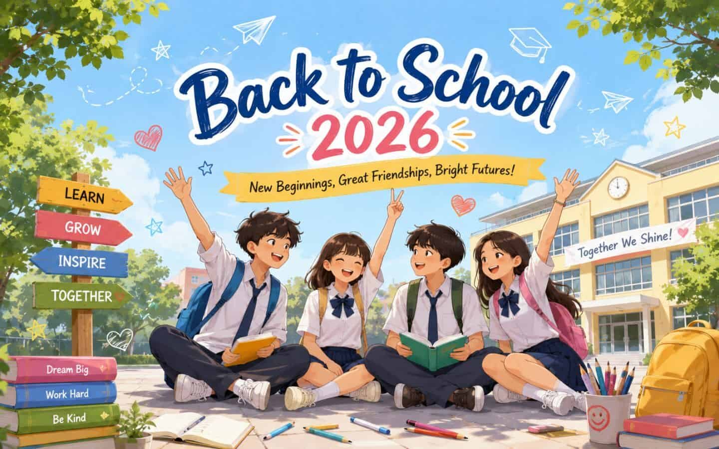 Top hình nền PowerPoint Back to School đẹp nhất 2026 29 Nhóm bạn nhỏ cùng ngồi học trên bãi cỏ