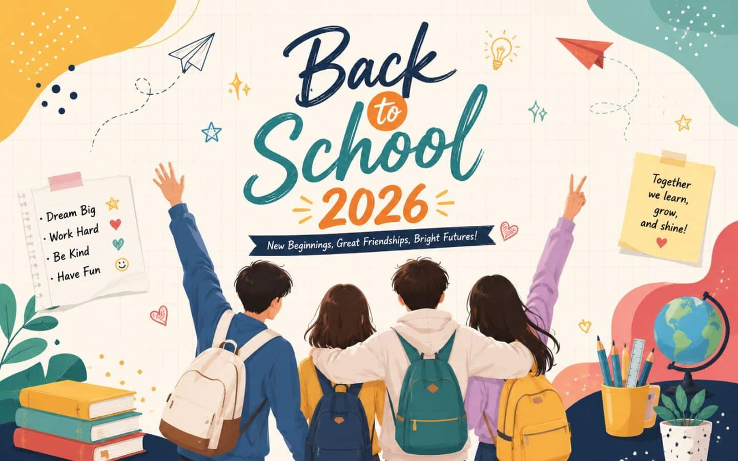 Top hình nền PowerPoint Back to School đẹp nhất 2026 30 Nhóm bạn hào hứng chào đón năm học mới