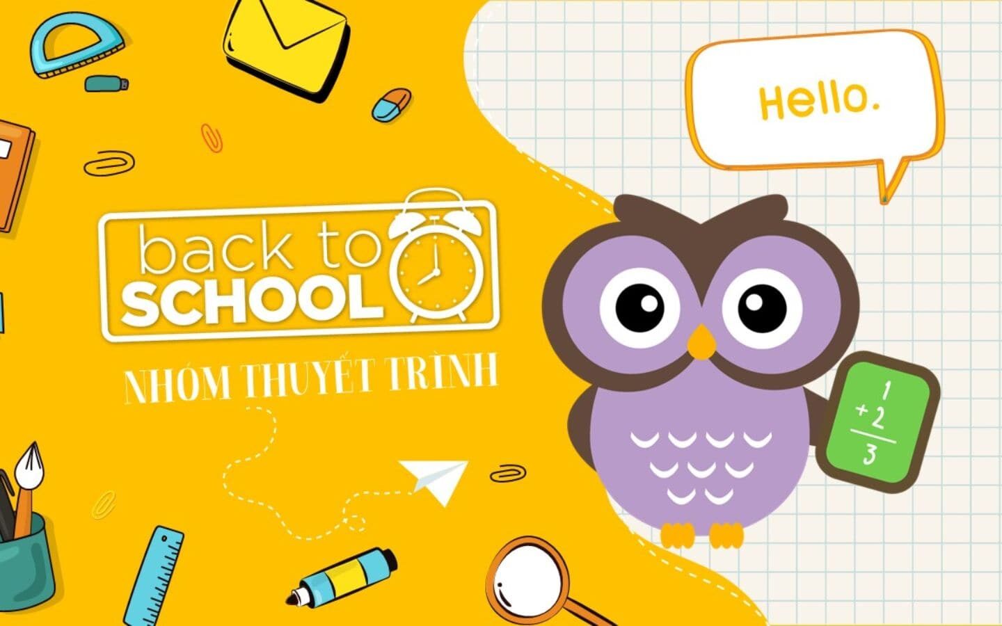 Top hình nền PowerPoint Back to School đẹp nhất 2026 32 Cú thông thái trên nền vàng cho bài thuyết trình