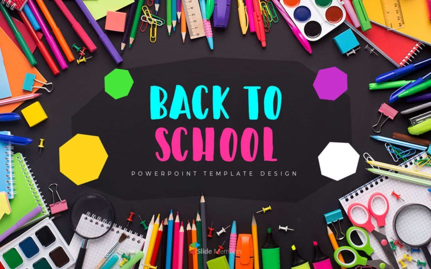 Top hình nền PowerPoint Back to School đẹp nhất 2026 34 Phông nền rực rỡ với dụng cụ học tập hiện đại