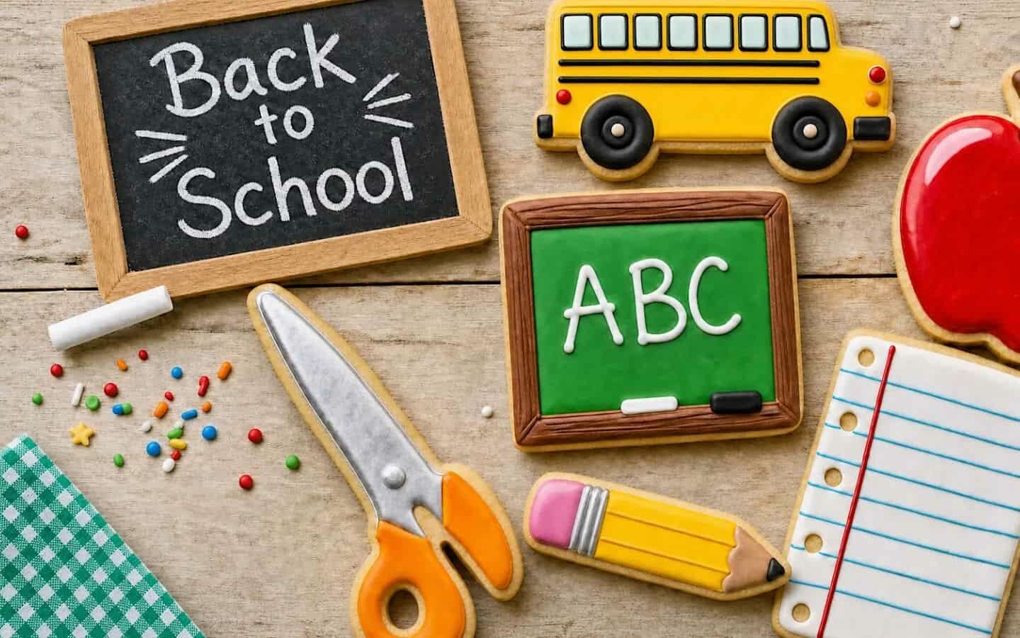 Top hình nền PowerPoint Back to School đẹp nhất 2026 36 Đồ dùng học tập nhỏ xinh trên nền gỗ