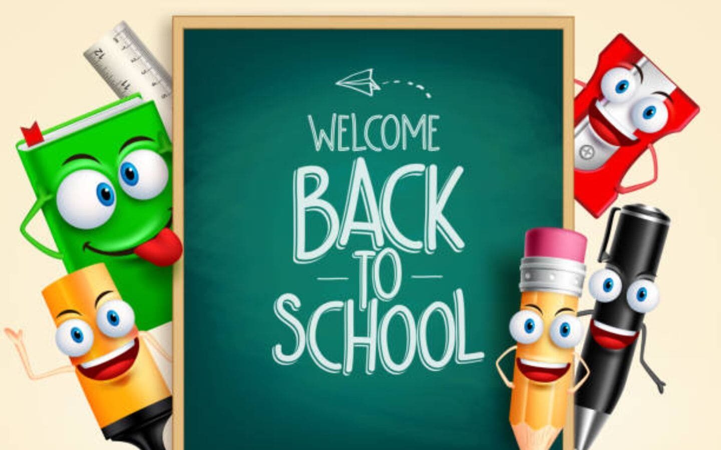 Top hình nền PowerPoint Back to School đẹp nhất 2026 40 Đồ dùng học tập có khuôn mặt ngộ nghĩnh