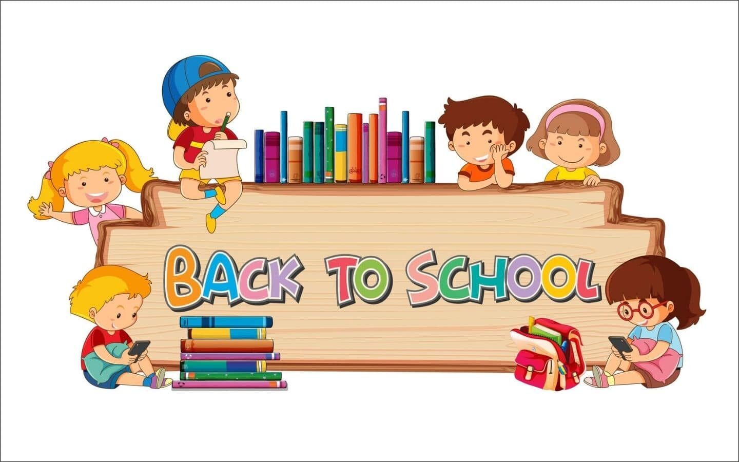 Top mẫu logo Back to School nổi bật cho mùa tựu trường 2026 21 Nhóm bạn vui vẻ cùng nhau tung tăng đến trường