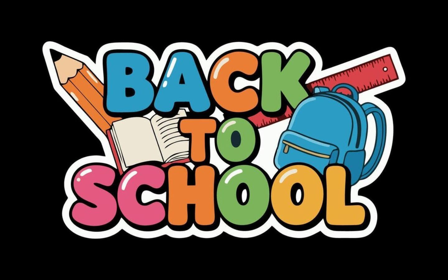 Top mẫu logo Back to School nổi bật cho mùa tựu trường 2026 31 Logo Back to School phong cách sticker nổi bật trên nền đen huyền bí