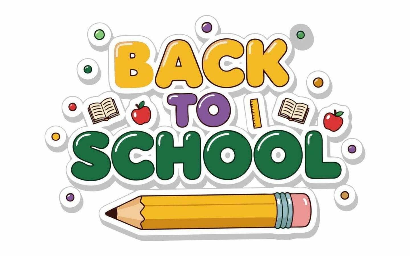 Top mẫu logo Back to School nổi bật cho mùa tựu trường 2026 33 Mẫu logo dạng nhãn dán điểm xuyết những quả táo đỏ