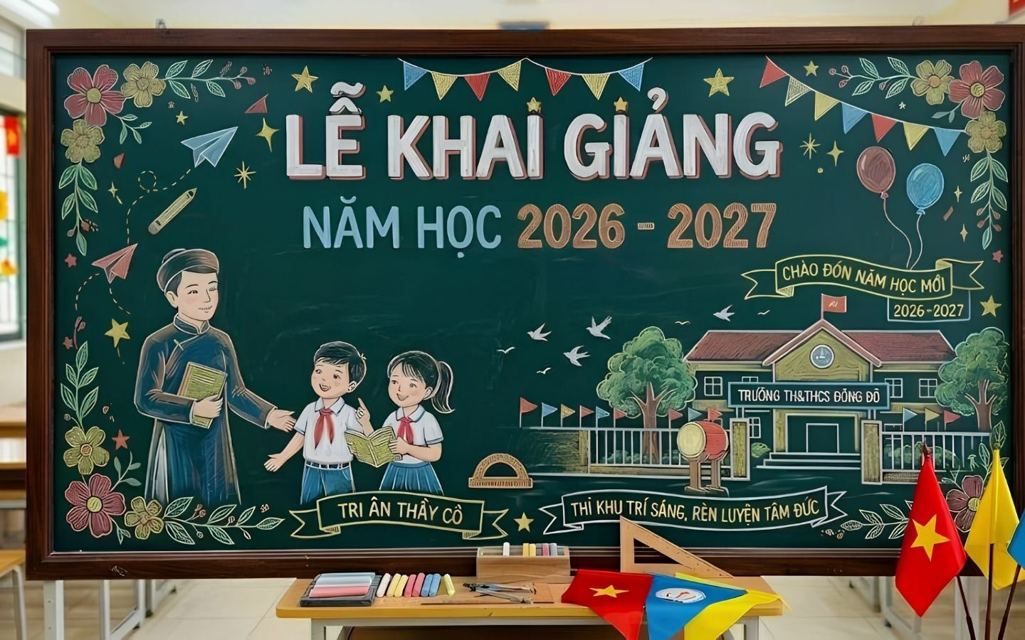Top 10+ mẫu trang trí bảng Back To School nổi bật 2026 31 Mẫu bảng nghệ thuật tôn vinh hình ảnh người lái đò thầm lặng
