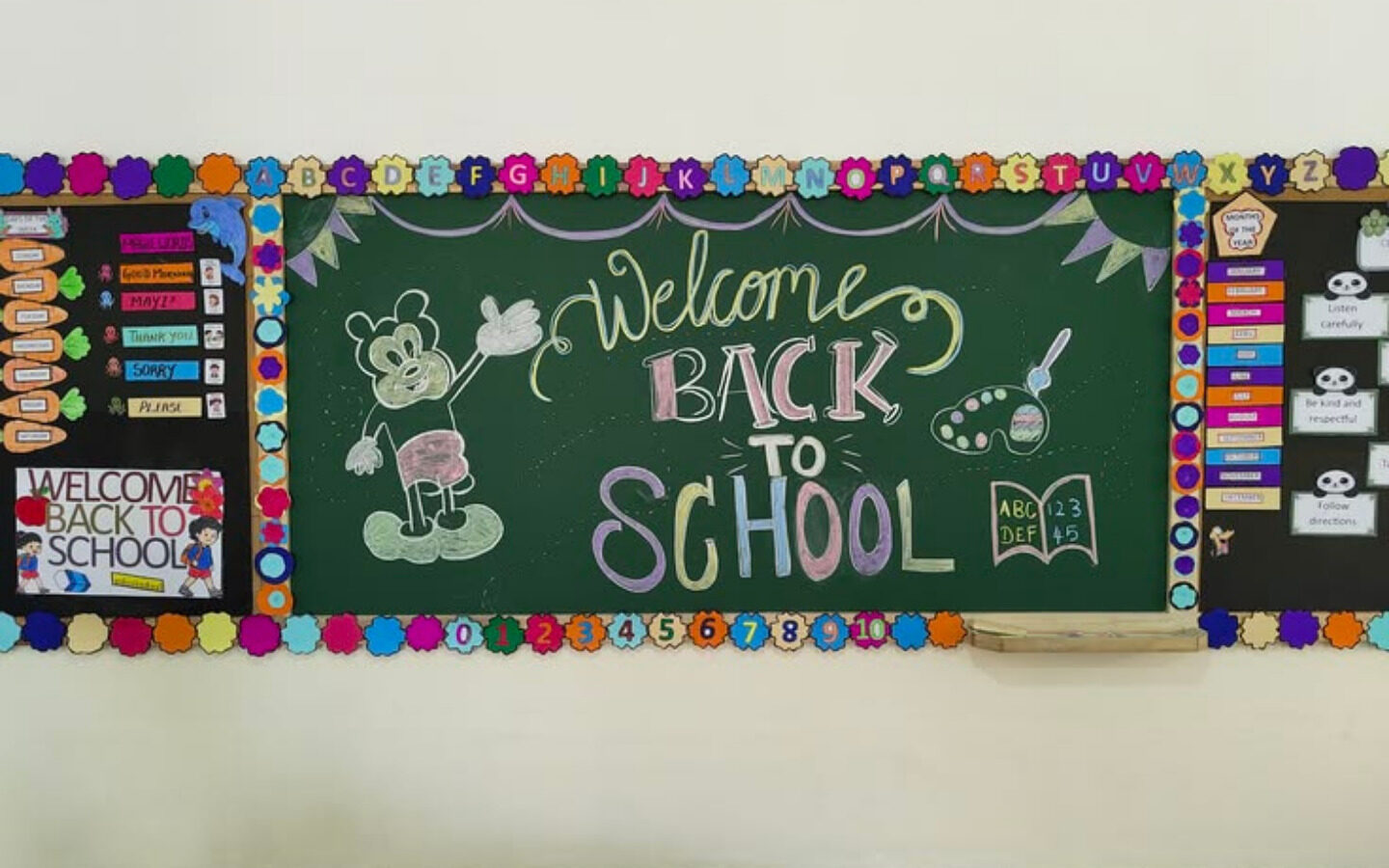 Top 10+ mẫu trang trí bảng Back To School nổi bật 2026 2 Trang trí bảng tựu trường với họa tiết đơn giản và ngộ nghĩnh