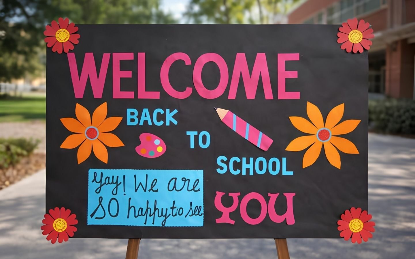 Top 10+ mẫu trang trí bảng Back To School nổi bật 2026 49 Không gian bảng đen nổi bật với chủ đề "Welcome Back To School"