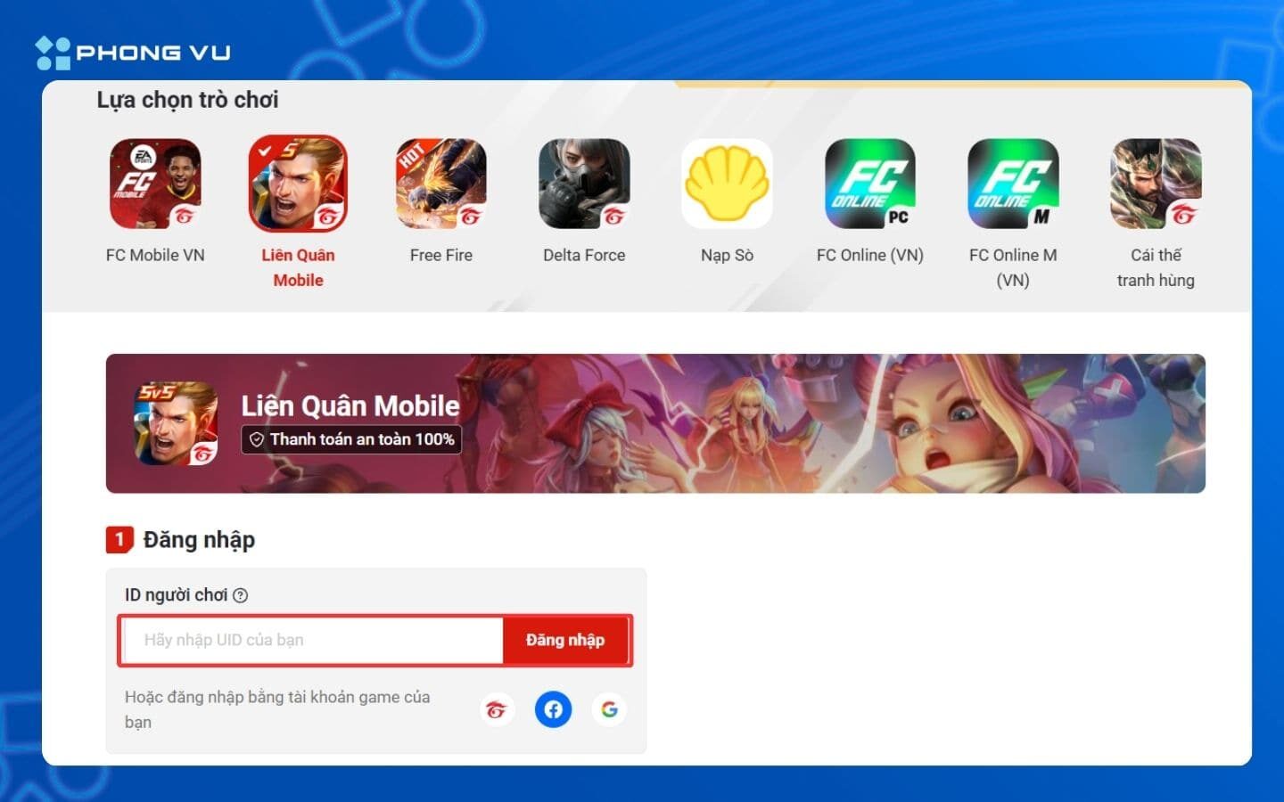 Nạp thẻ Garena: Hướng dẫn các cách nạp nhanh, an toàn và mới nhất 3 Đăng nhập tài khoản game bằng Garena ID hoặc tài khoản liên kết
