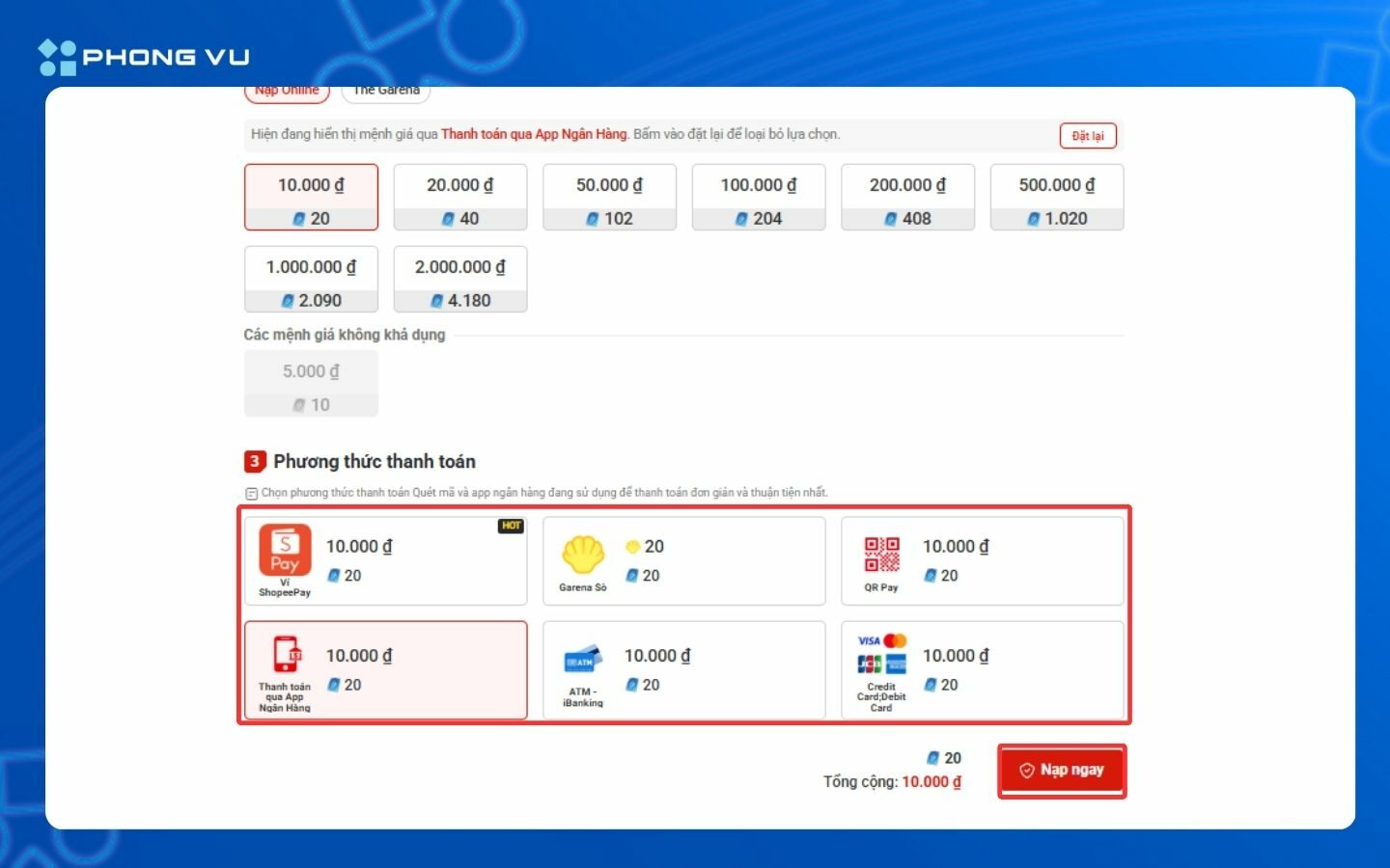 Nạp thẻ Garena: Hướng dẫn các cách nạp nhanh, an toàn và mới nhất 5 Chọn phương thức thanh toán và hoàn tất