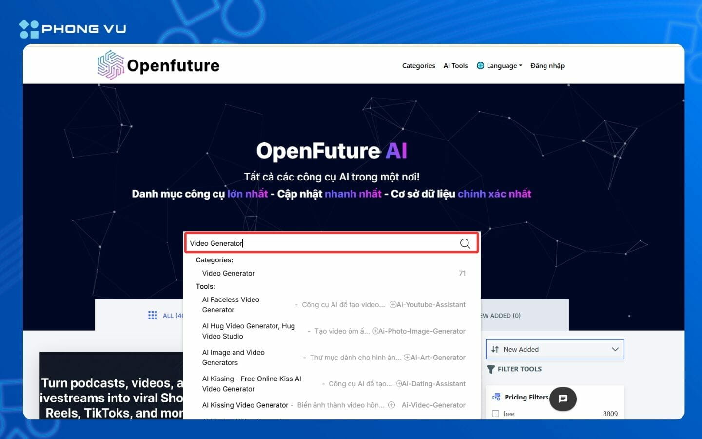 Open Future AI là gì? Hướng dẫn cách dùng Open Future AI hiệu quả 9 Nập từ khóa tiếng Anh vào thanh tìm kiếm