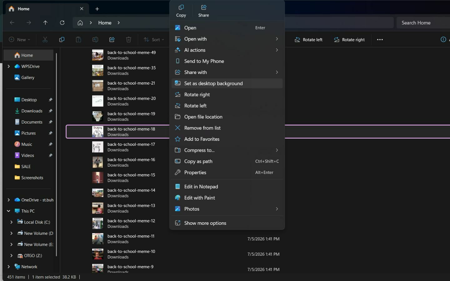 Chọn Set as desktop background