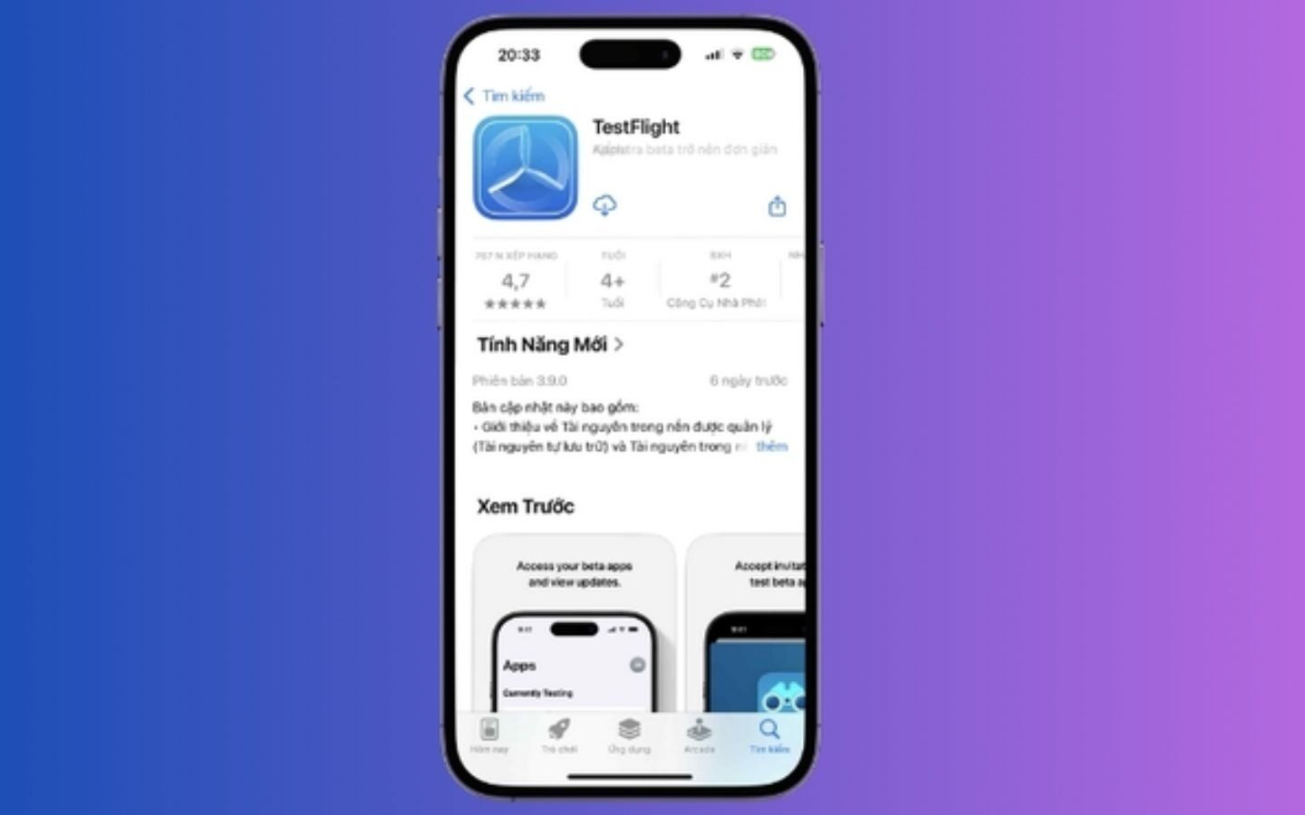 Tìm và tải TestFlight trên App Store