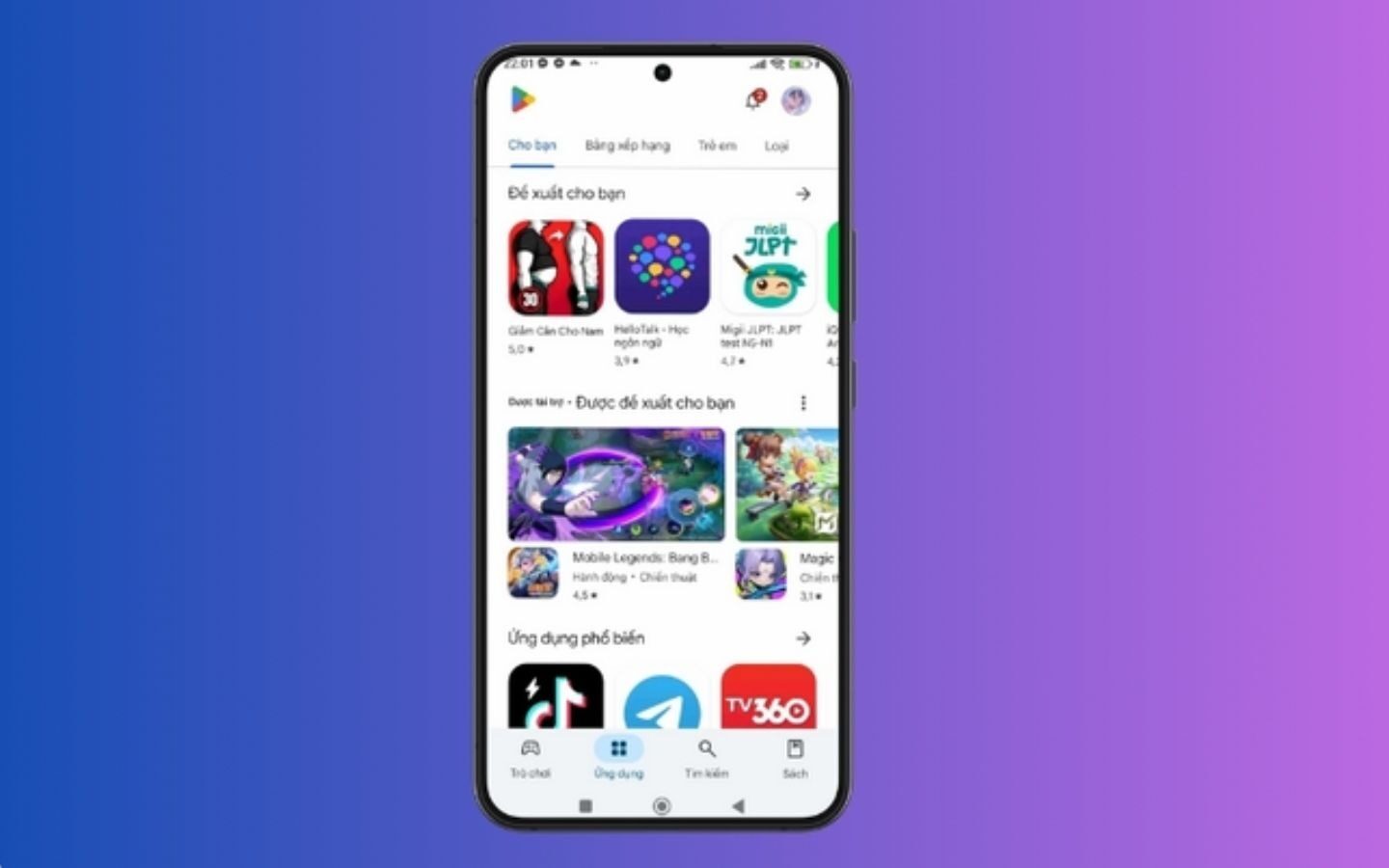 Mở CH Play để chuẩn bị cài đặt TFT PBE trên Android