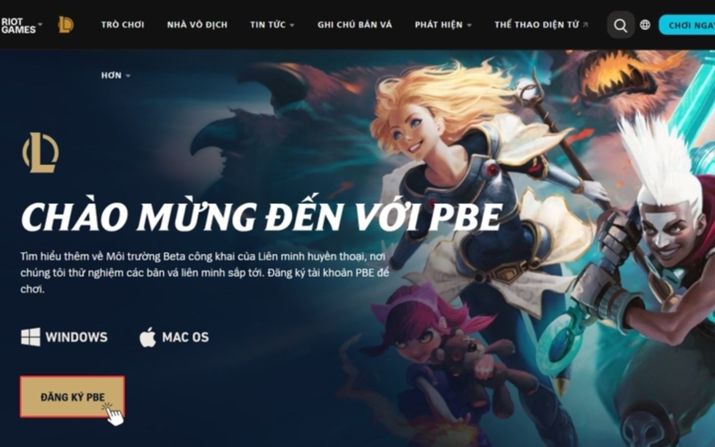 Truy cập trang đăng ký PBE