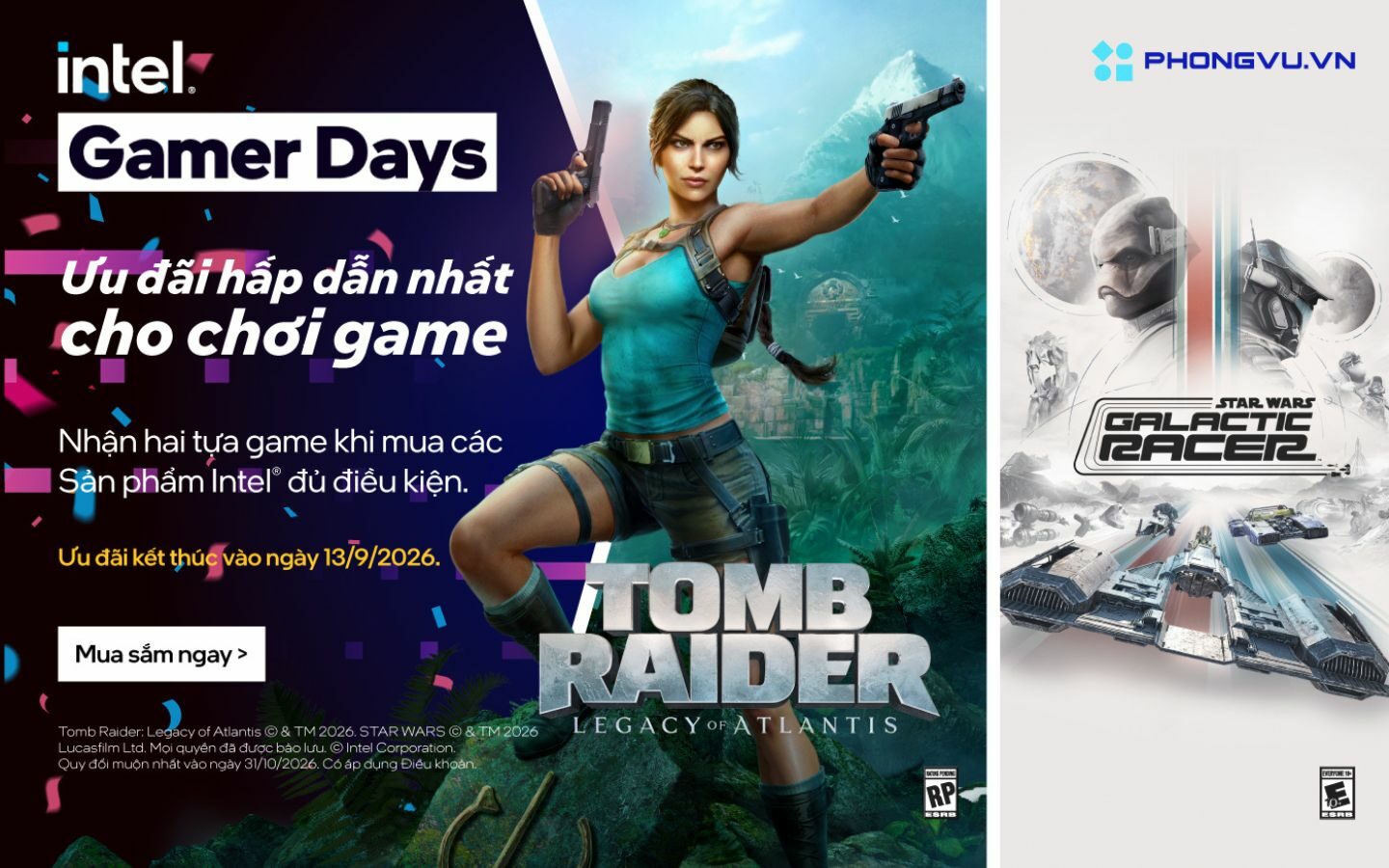 Intel Gamer Days 2026: Tặng 2 game bom tấn Tomb Raider và Star Wars