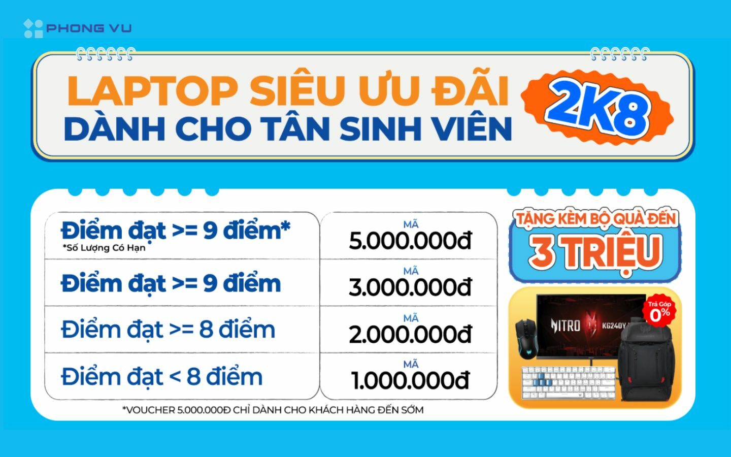 Khởi động Phong Vũ Uni Tour 2026: Loạt ưu đãi Laptop, PC dành cho tân sinh viên 2 Đổi điểm thi nhận voucher lên đến 5 triệu đồng