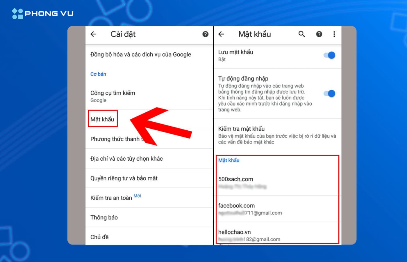 Cách xem mật khẩu đã lưu trên điện thoại Android nhanh và đơn giản 4 Truy cập mục Mật khẩu để xem danh sách tài khoản đã lưu