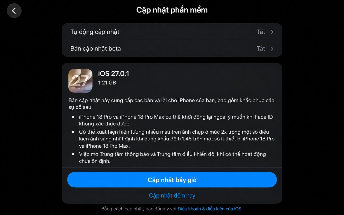 Người dùng iPhone 18 Pro và iPhone 18 Pro Max nên ưu tiên cập nhật iOS 27.0.1