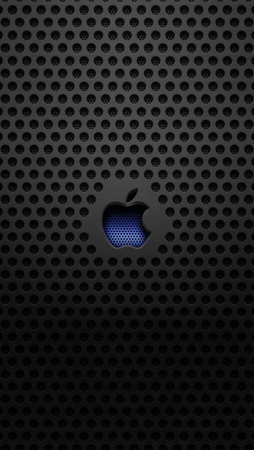 Biểu tượng Apple nổi bật trên nền họa tiết lỗ tròn đen, mạnh mẽ và cá tính