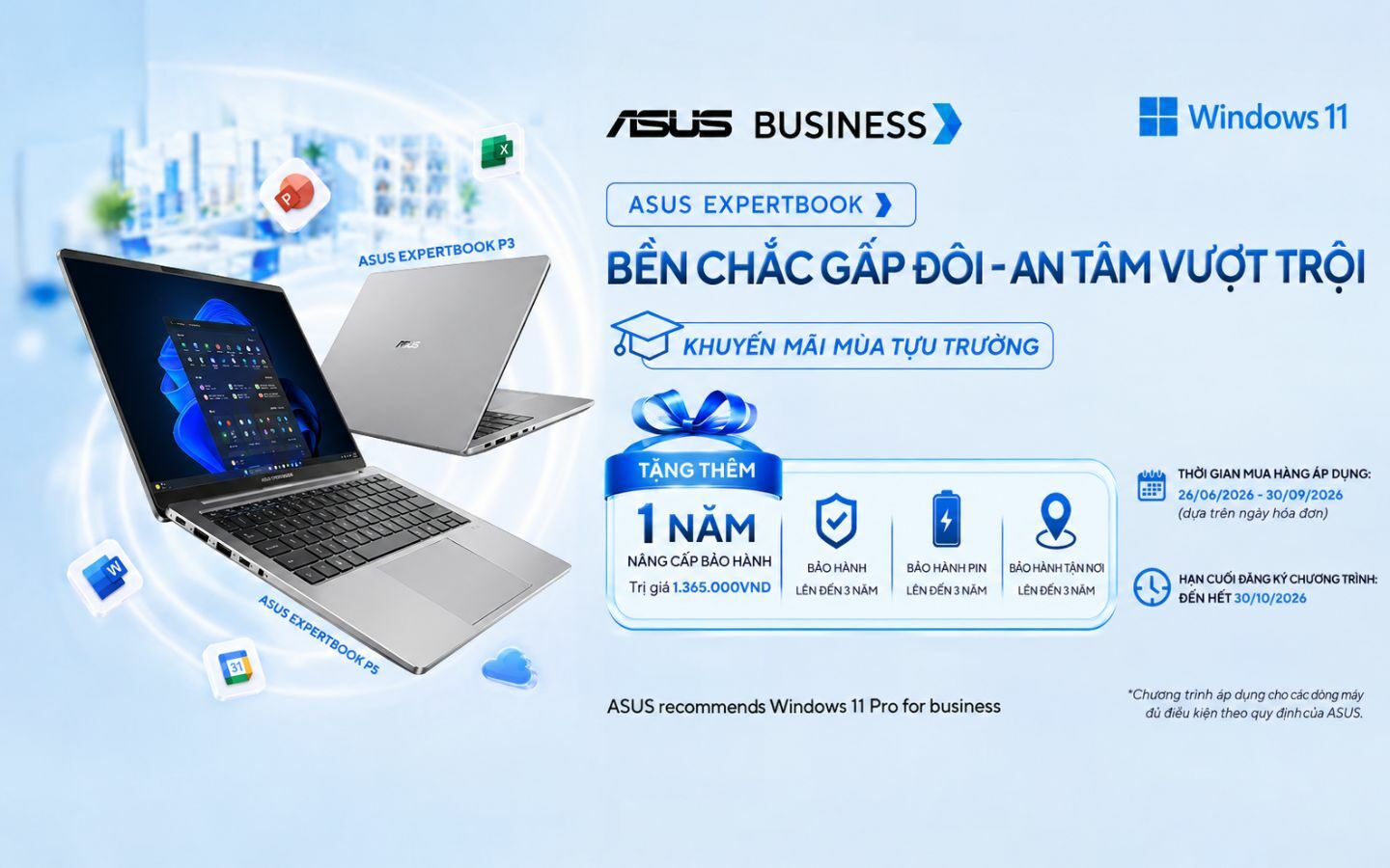 Mua ASUS ExpertBook mùa tựu trường, nhận thêm 1 năm bảo hành miễn phí