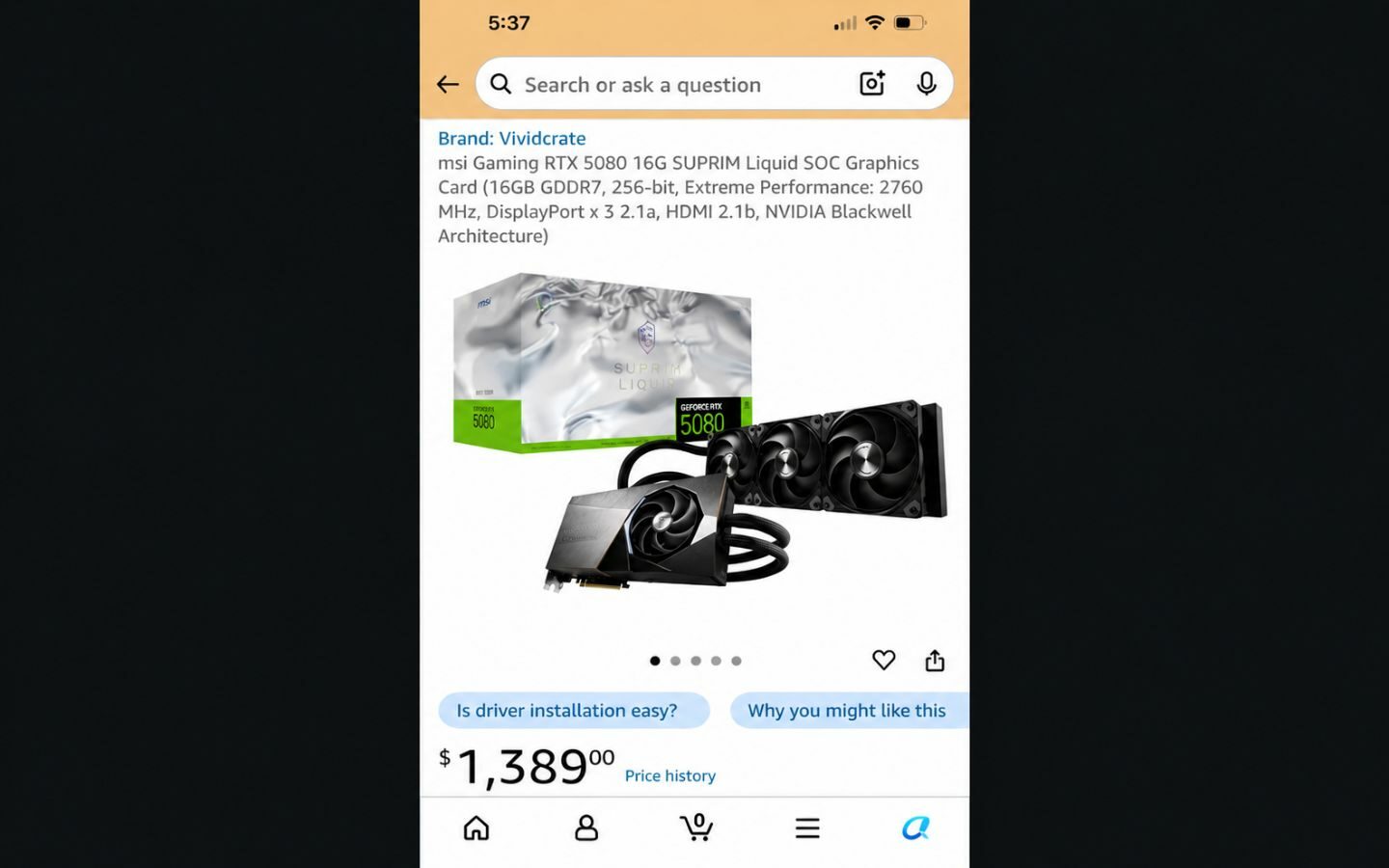 MSI GeForce RTX 5080 giá 1.389 USD, nhưng tên thương hiệu hiển thị “Vividcrate” (Nguồn: Thanh Niên Việt)